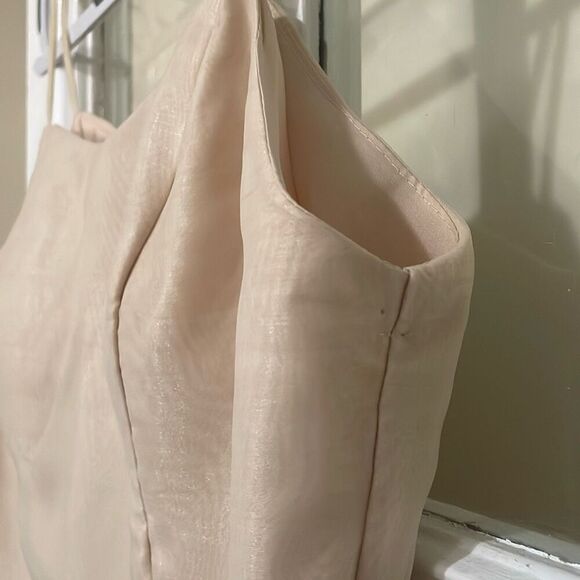 Raffaella chiffon beige Y2K spaghetti strap mini cocktail dress size medium - Picture 5 of 16